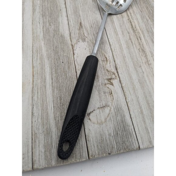 Vintage Ekco #4 Slotted Serving Chromium Plated Spoon Black Handle 12" - Picture 3 of 9